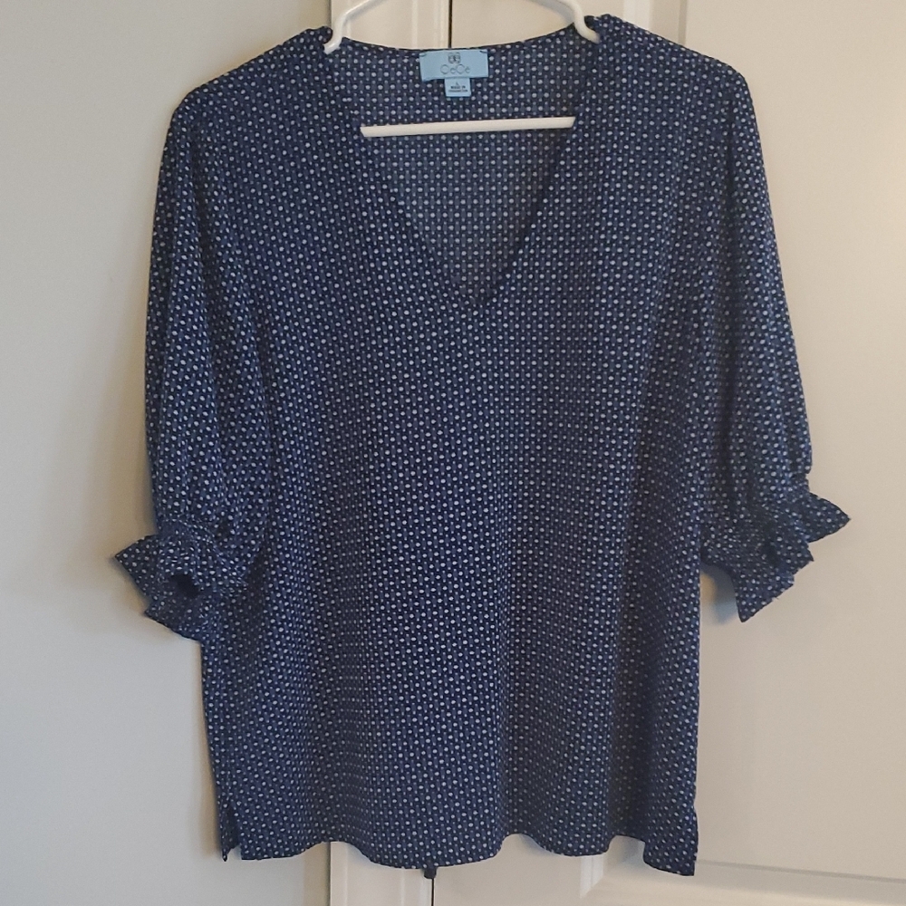 CeCe Navy Blue Polka Dot Blouse
